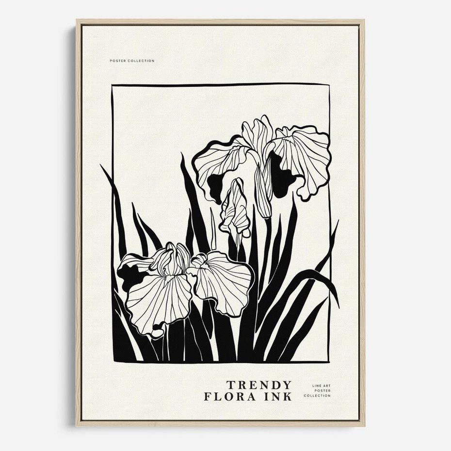 Obraz w ramie 80x120 - Spojrzenia na szkicowaną przeszłość - kwiaty, typografia - rama drewno