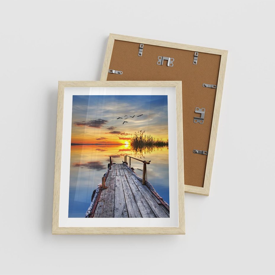 Plakat w ramie 40x50 - Zachód słońca na pomostach - zachód, słońca - rama drewno