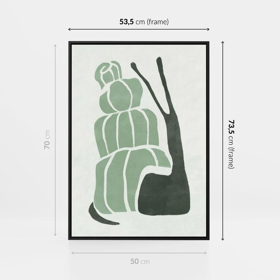 Obraz w ramie 50x70 - Zielona Równowaga - abstrakcyjny zielony ślimak, skandynawski design - rama czarna