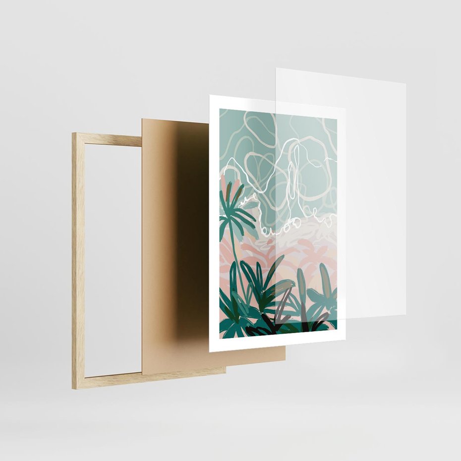 Plakat w ramie 50x70 - Rajski Stan - pastelowy krajobraz, nowoczesny plakat - rama drewno