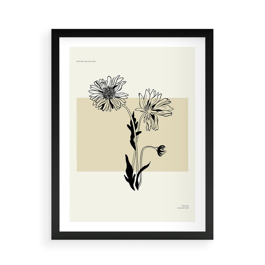 Plakat w ramie 50x70 - Kwiatowe Płótno - kwiaty, typografia - rama czarna