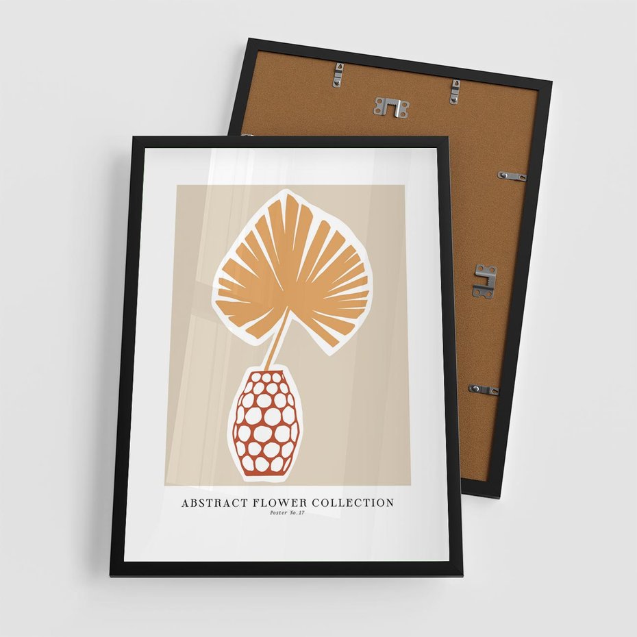 Plakat w ramie 50x70 - Kwiatowa Kreatywność - tropikalny liść w wazonie, typografia - rama czarna