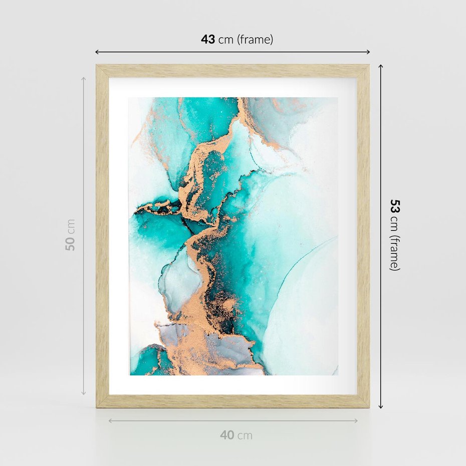 Plakat w ramie 40x50 - Elegancja i Subtelność - marmur, złoto - rama drewno