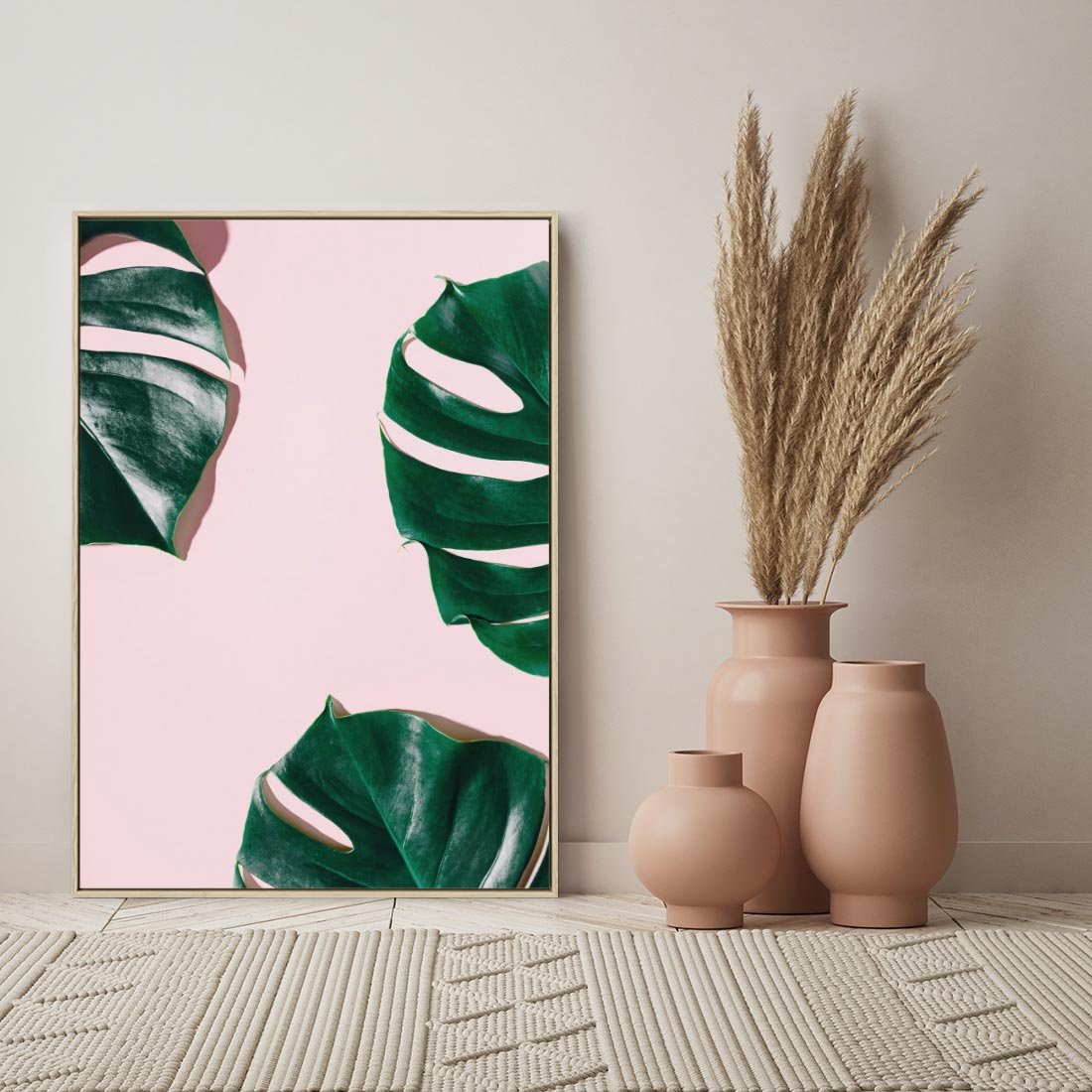 Obraz w ramie 80x120 - Siła Natury - liście, monstera - rama drewno