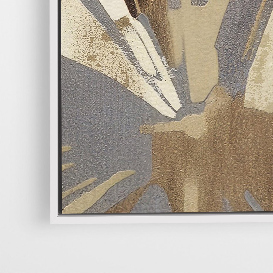 Obraz w ramie 50x70 - Szept roślinnych emocji - olejna abstrakcja, złoto i brąz - rama biała