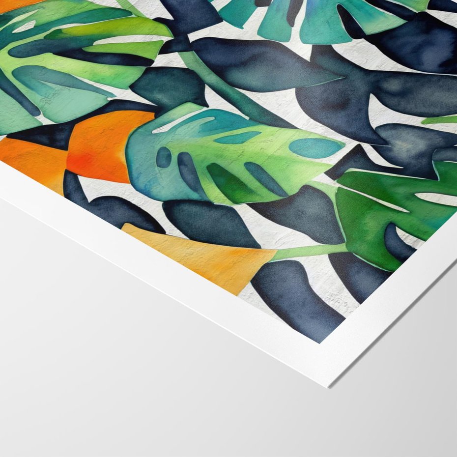 Plakat bez ramy 21x30 - Tropikalne Pragnienia - akwarela, liście tropikalne