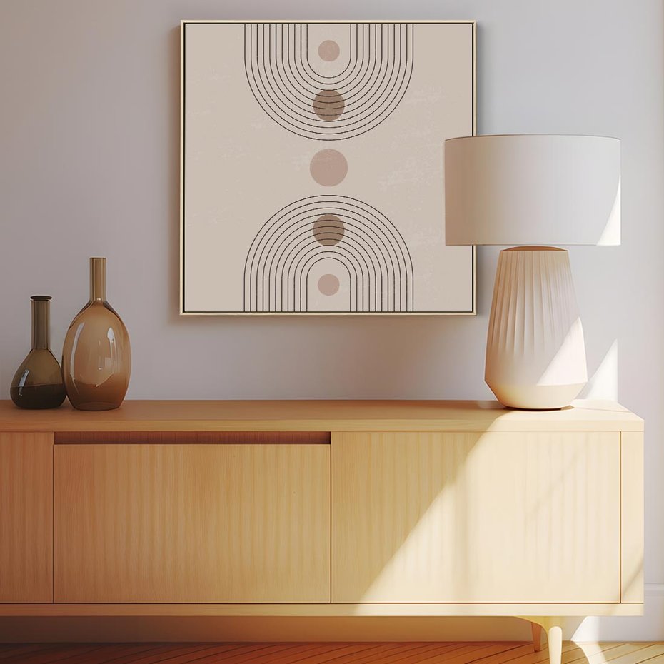 Obraz w ramie 50x50 - Zgeometryzowane Wizje - boho plakat, minimalizm - rama drewno