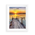 Plakat w ramie 40x50 - Zachód nad jeziorem z pomostem - pomost, jezioro - rama biała