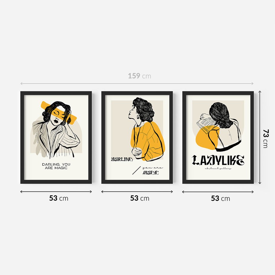 Zestaw obrazy w ramie 50x70 galeria - Kobiece, plakaty, boho - rama czarna