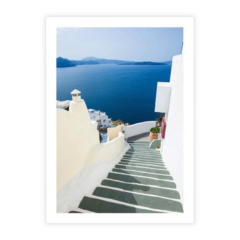 Plakat bez ramy 21x30 - Malowniczy urok wyspy - Santorini, schodki