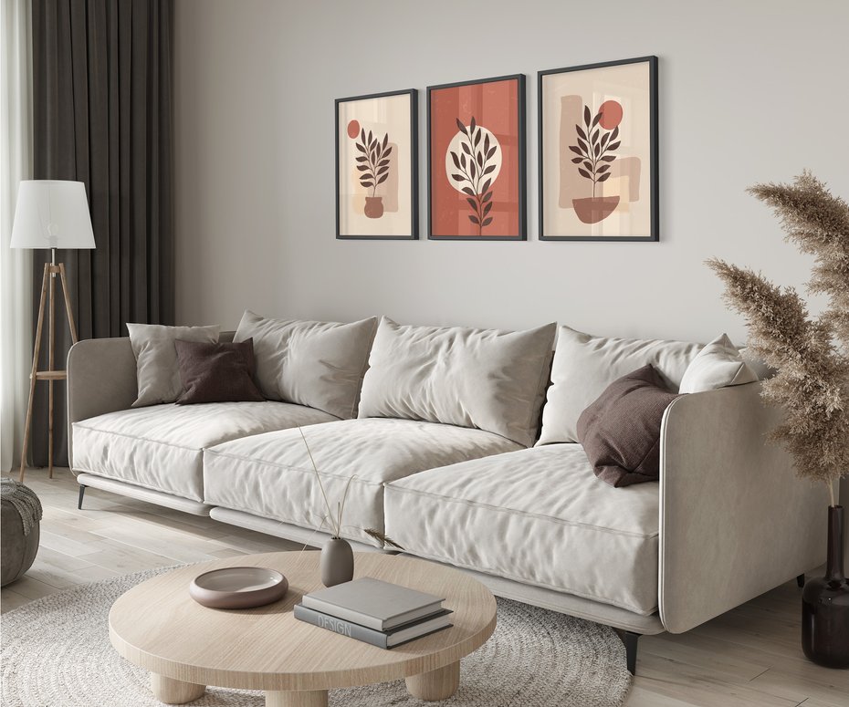 Zestaw obrazy w ramie 50x70 galeria - Boho, rośliny, liście - rama czarna