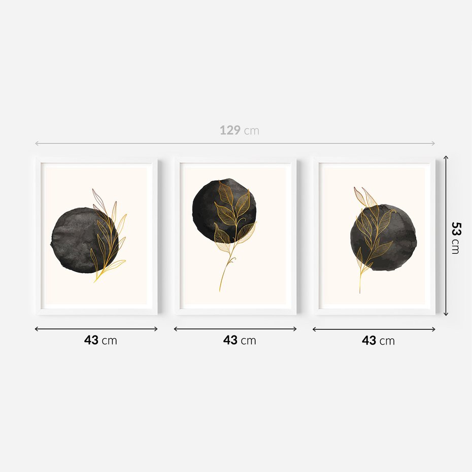 Zestaw obrazy w ramie 40x50 galeria - Złote, liście, akwarela, abstrakcja - rama biała