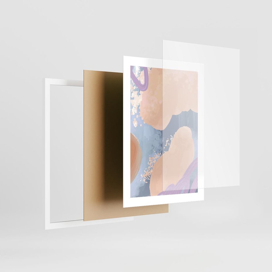 Plakat w ramie 30x40 - Przenikanie Niecodziennych Form - abstrakcyjne akwarelowe plamy, pastele - rama biała