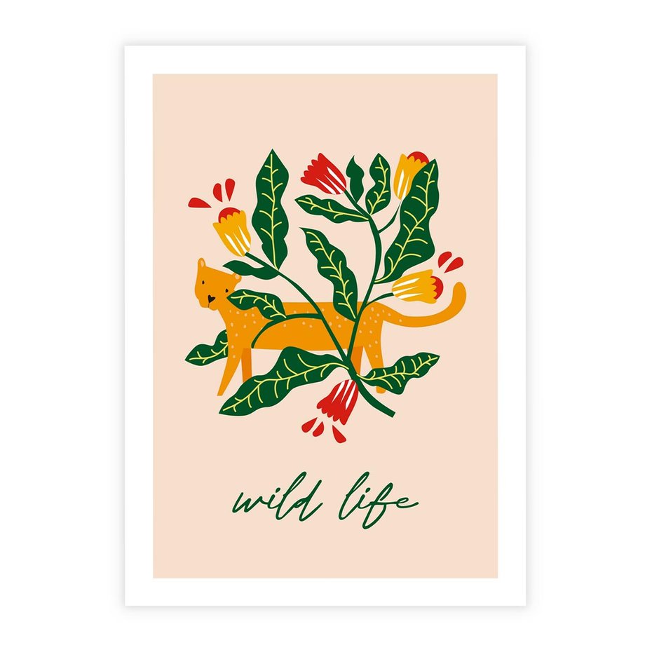 Plakat bez ramy 21x30 - Tygrys w Kwiatach - tygrys, plakat