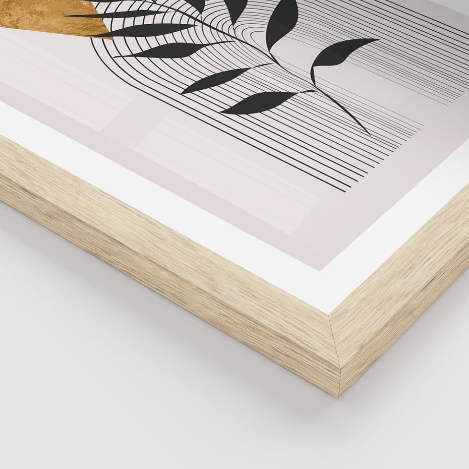Plakat w ramie 30x40 - Geometria z Elementami Złota i Liści - grafika, złoto - rama drewno