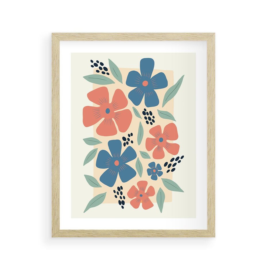 Plakat w ramie 40x50 - Kolorowe Pasmo - kwiaty, nowoczesna abstrakcja - rama drewno