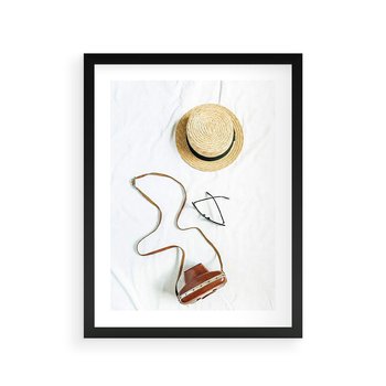 Plakat w ramie 40x50 - Artystyczna Dusza - boho kompozycja, kapelusz słomkowy - rama czarna
