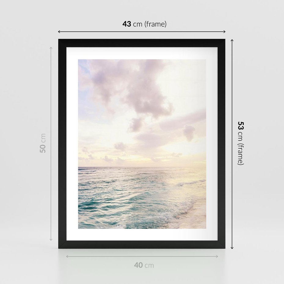 Plakat w ramie 40x50 - Pastelowa Plaża - plaża, pastelowe kolory - rama czarna