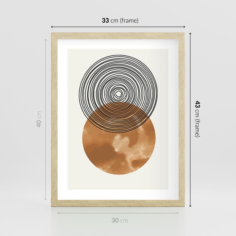 Plakat w ramie 30x40 - Taniec Okręgów - boho obraz, geometria - rama drewno