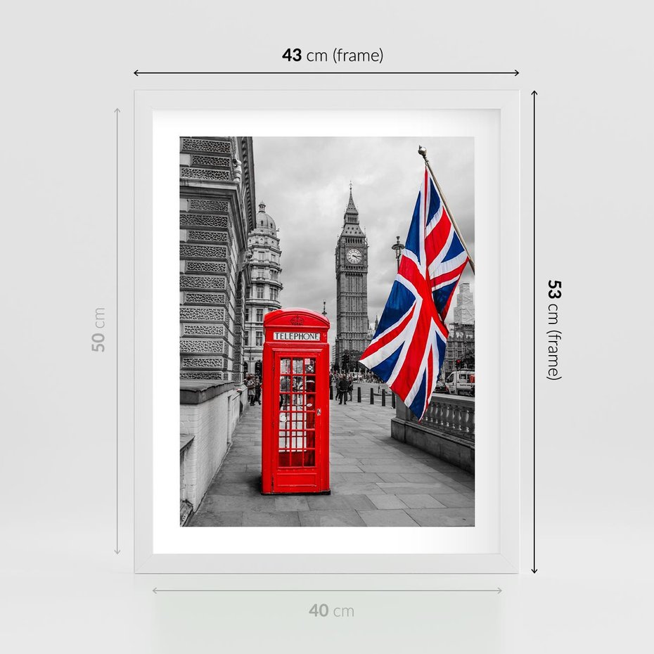 Plakat w ramie 40x50 - Londyńska Budka przy Big Benie - Londyn, budka - rama biała