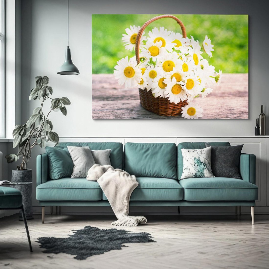 Obraz na płótnie 100x70 - Koszyk pełen kwiatów - koszyk, kwiaty