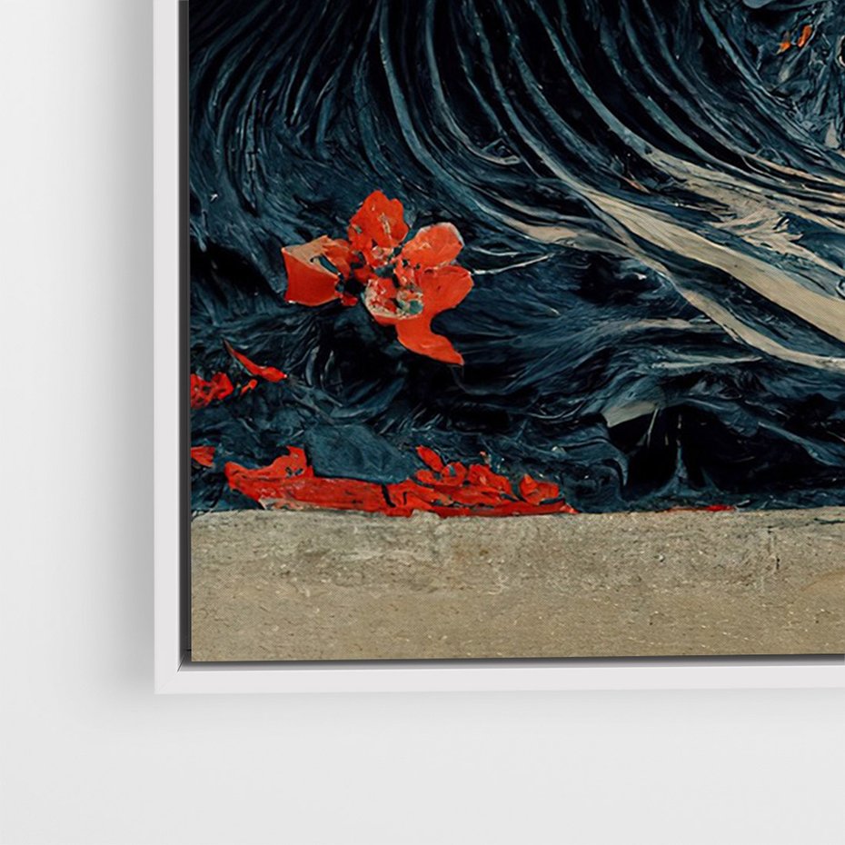 Obraz w ramie 50x70 - Requiem dla marzeń - sztuka japońska, fale oceanu - rama biała