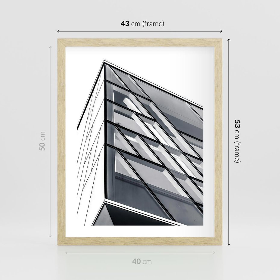 Plakat w ramie 40x50 - Architektura Przyszłości: Czarno-Białe Ujęcie - nowoczesna architektura, czarno białe zdjęcie - rama drewno