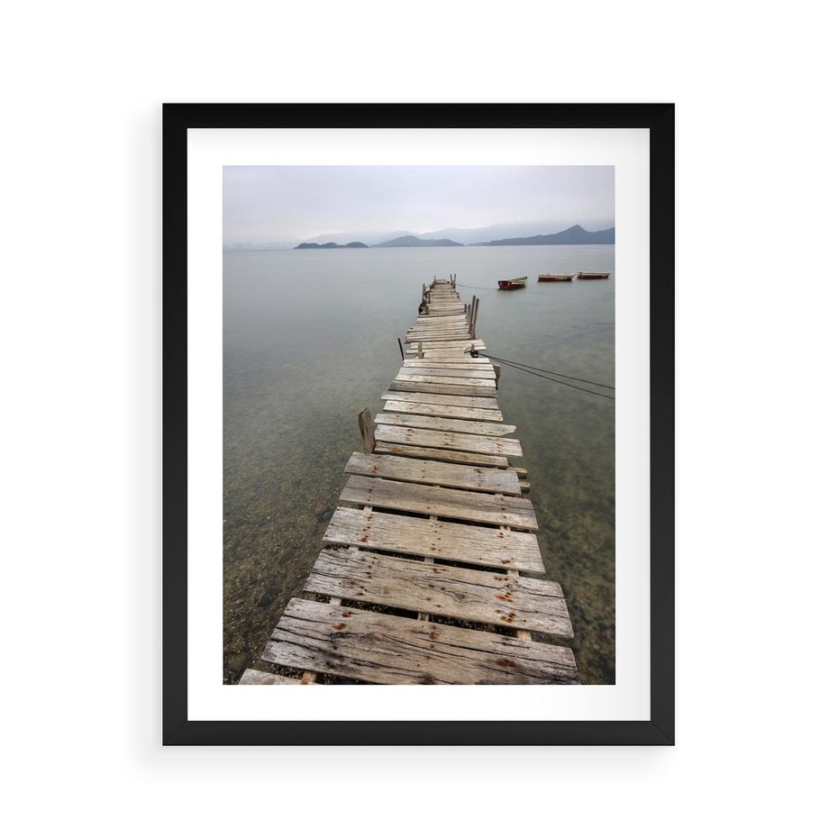 Plakat w ramie 40x50 - Jeziorne Refleksje - pomost, jezioro - rama czarna