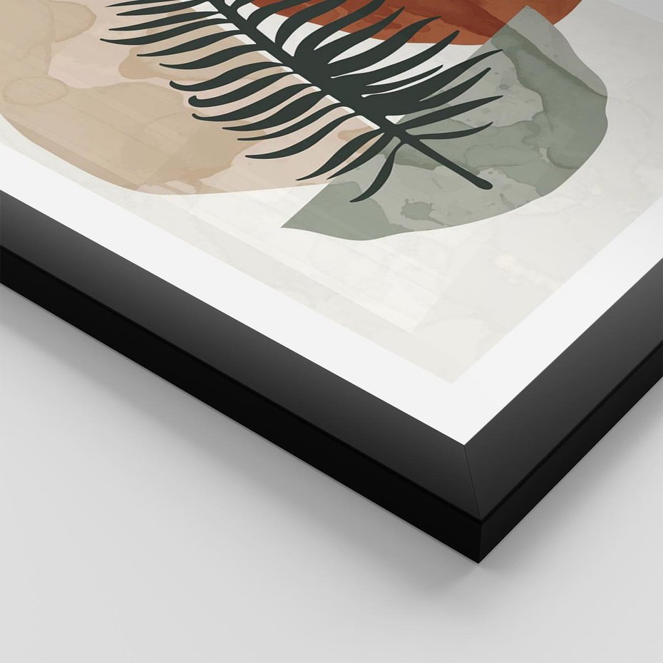 Plakat w ramie 40x50 - Czarna Palma w Brązowej Abstrakcji - grafika, akwarela - rama czarna