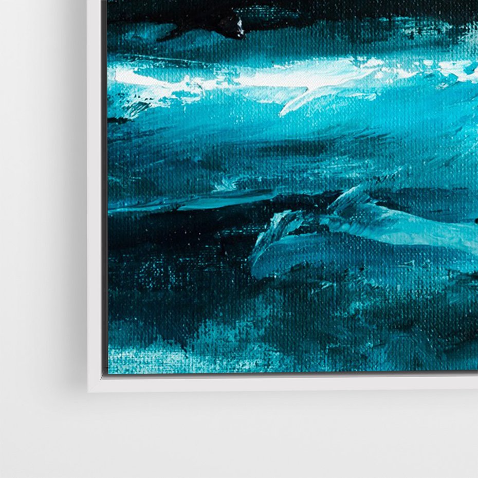 Obraz w ramie 70x100 - Burza Nad Granatowym Oceanem - piękny marynistyczny obraz olejny, wzburzone ciemne morze - rama biała