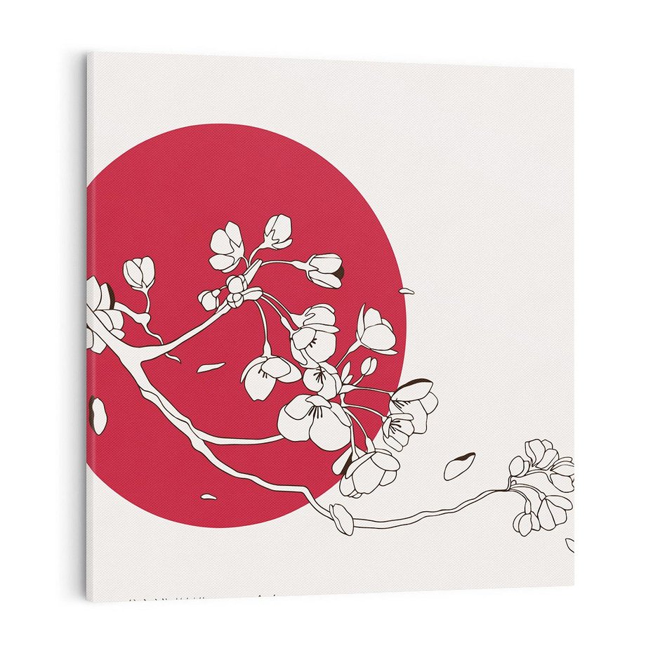 Obraz na płótnie 70x70 - Esencja Zen - kwiatnąca wiśnia, orientalna grafika