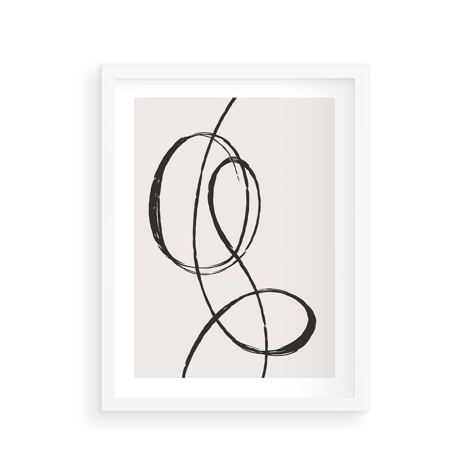 Plakat w ramie 30x40 - Zaklęte Linie - abstrakcyjne szkicowane linie, minimalizm - rama biała
