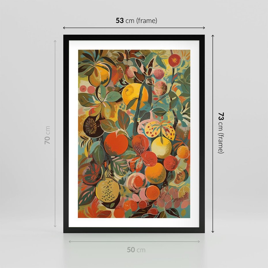 Plakat w ramie 50x70 - Księga Surrealnych Wyobrażeń - abstrakcyjny obraz owoców, jak picasso - rama czarna