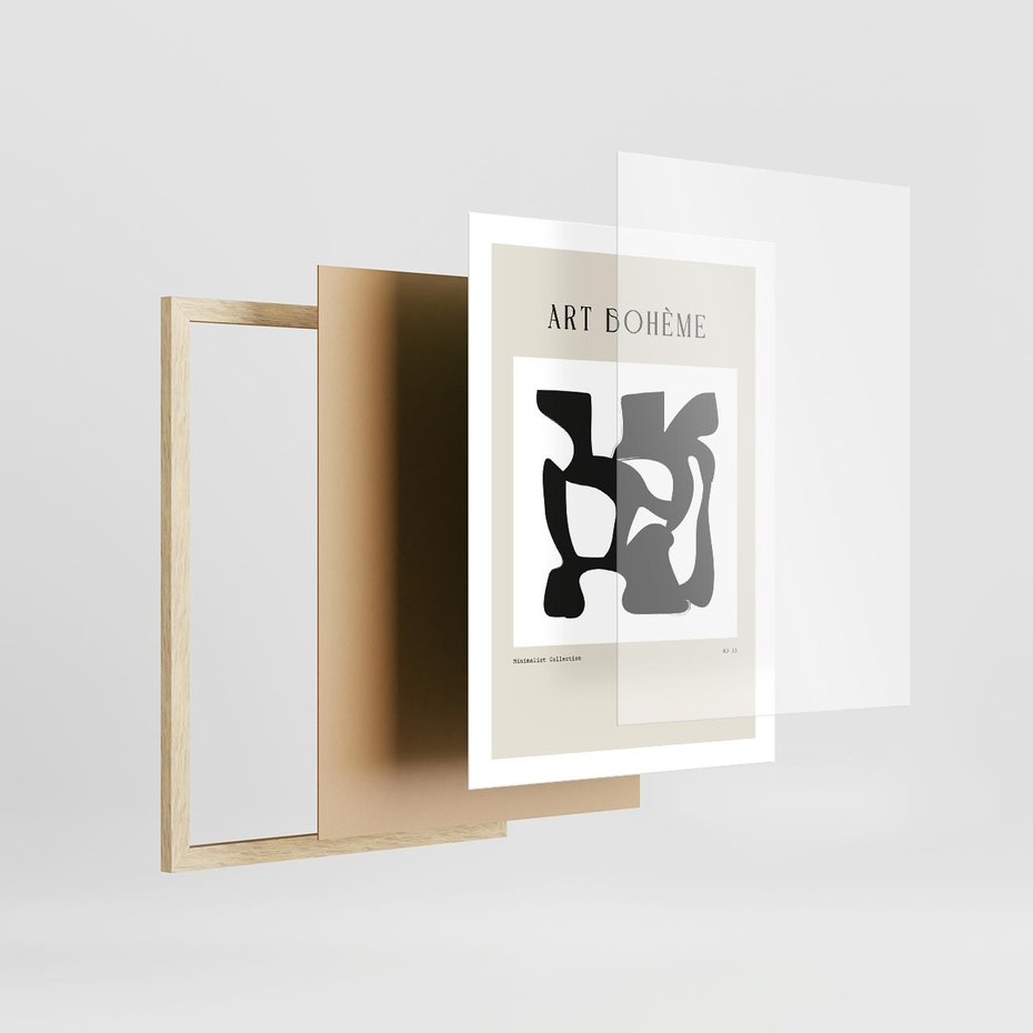 Plakat w ramie 50x70 - Boho Szepty - boho plakat, minimalizm - rama drewno