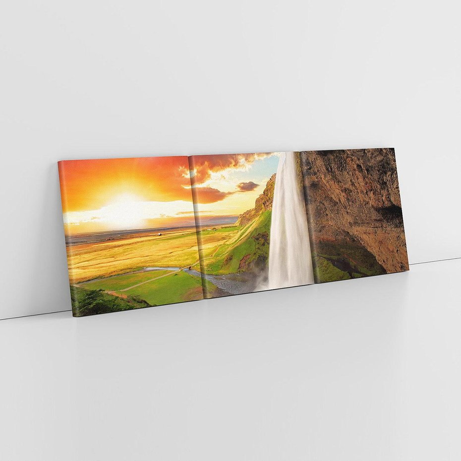 Obraz na płótnie 120x40 - Zachód słońca nad islandzkim wodospadem - Islandia, wodospad