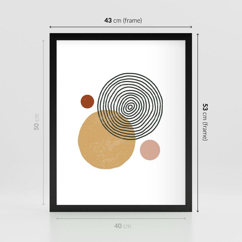 Plakat w ramie 40x50 - Wewnętrzne Formy - koła okręgi, abstrakcyjna nowoczesna sztuka - rama czarna