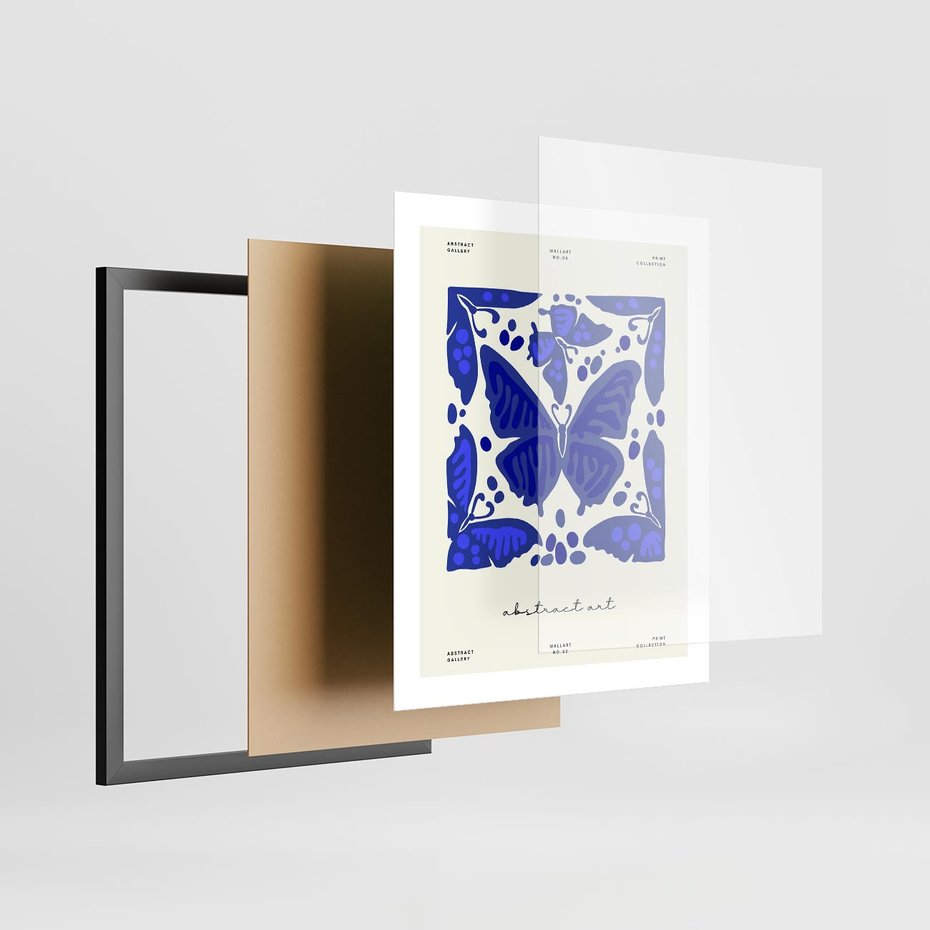 Plakat w ramie 40x50 - Wibracje Wnętrza - nowoczesny plakat, odcienie błękitu - rama czarna
