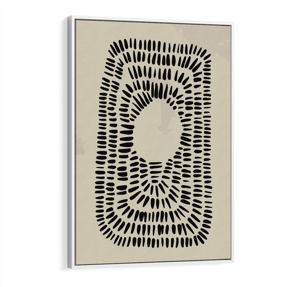 Obraz w ramie 70x100 - Zaklęte Wnętrza - boho plakat, czarne kropki kreski - rama biała