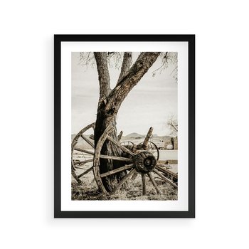 Plakat w ramie 30x40 - Rustykalna Tradycja - koło starego wozu, rustykalny styl - rama czarna