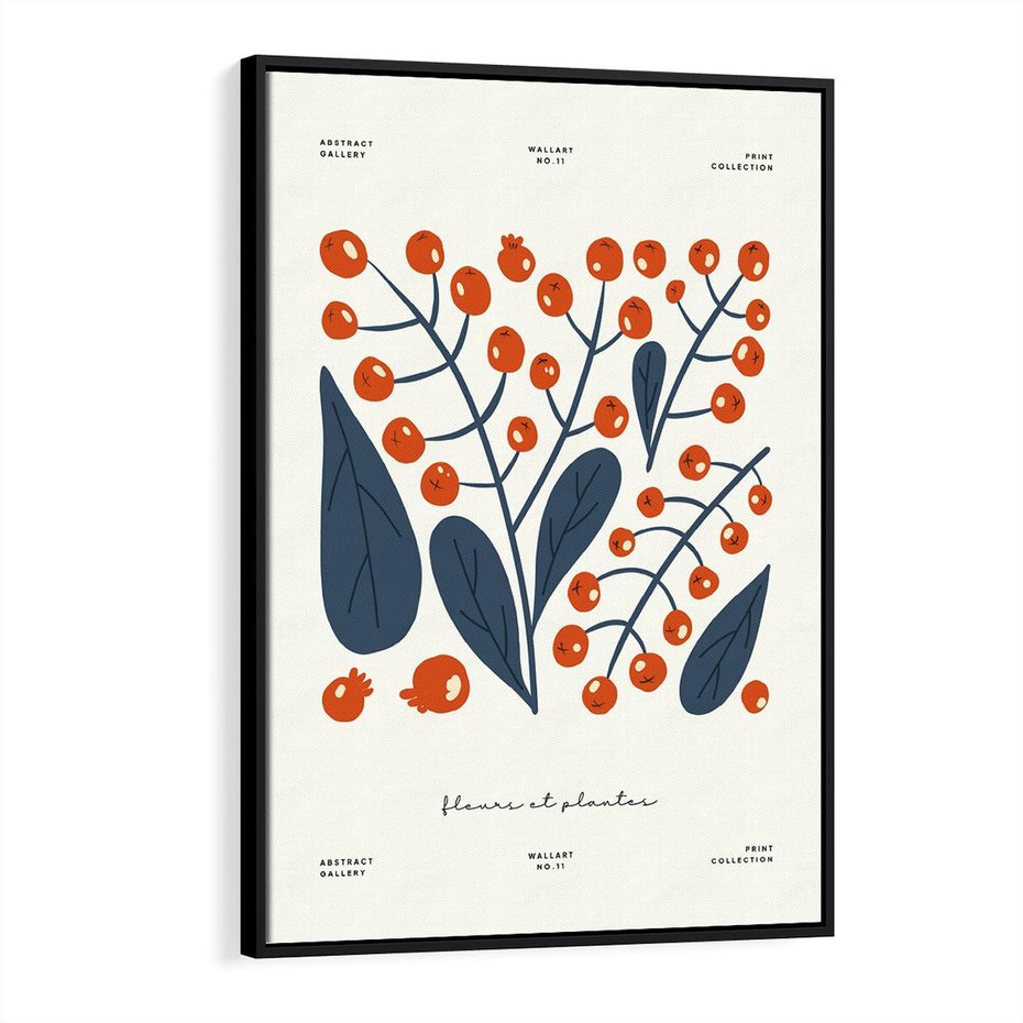 Obraz w ramie 50x70 - Minimalistyczna Uroda Jarzębin - jarzębiny, niebieskie liście - rama czarna