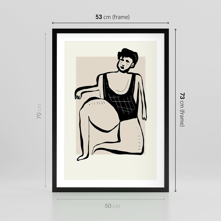 Plakat w ramie 50x70 - Szkic Kobiety w Czerni i Bieli - grafika, modern - rama czarna