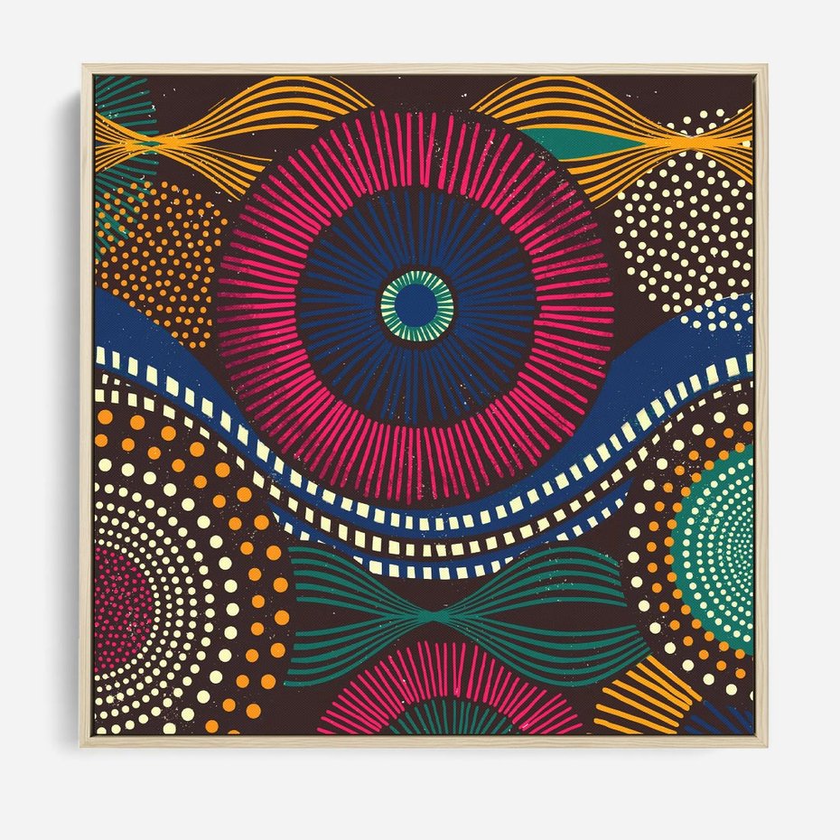 Obraz w ramie 50x50 - Energia Wzorców - enticzne wzory, kształty - rama drewno