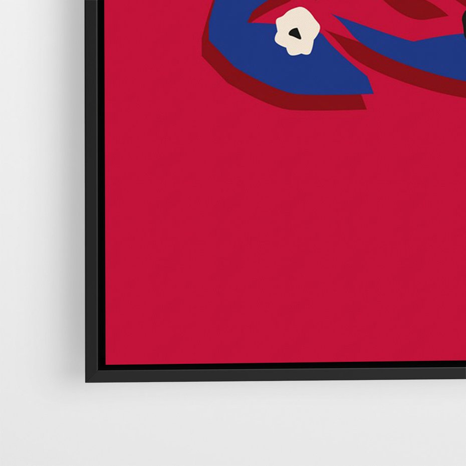 Obraz w ramie 70x100 - Kolorowe Przenikanie - abstrakcyjna kwiatowa kompozycja, czerwone mocne tło - rama czarna