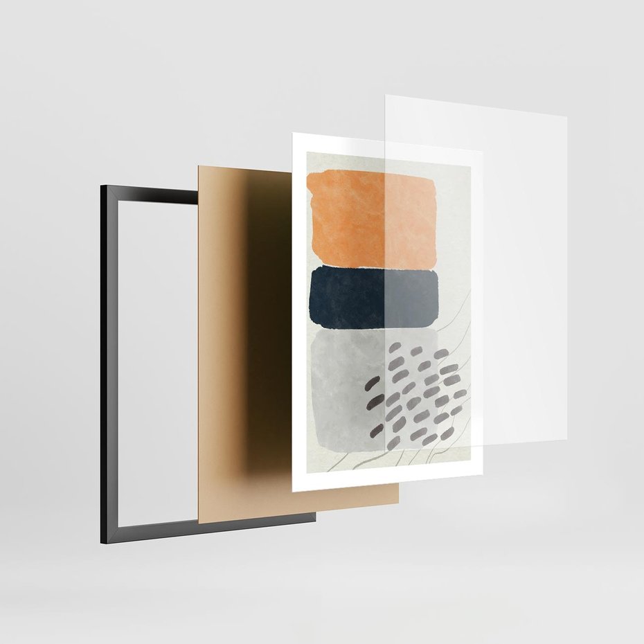 Plakat w ramie 50x70 - Impulsy Podróżnych Marzeń - geometryczne elementy, stonowane kolory - rama czarna