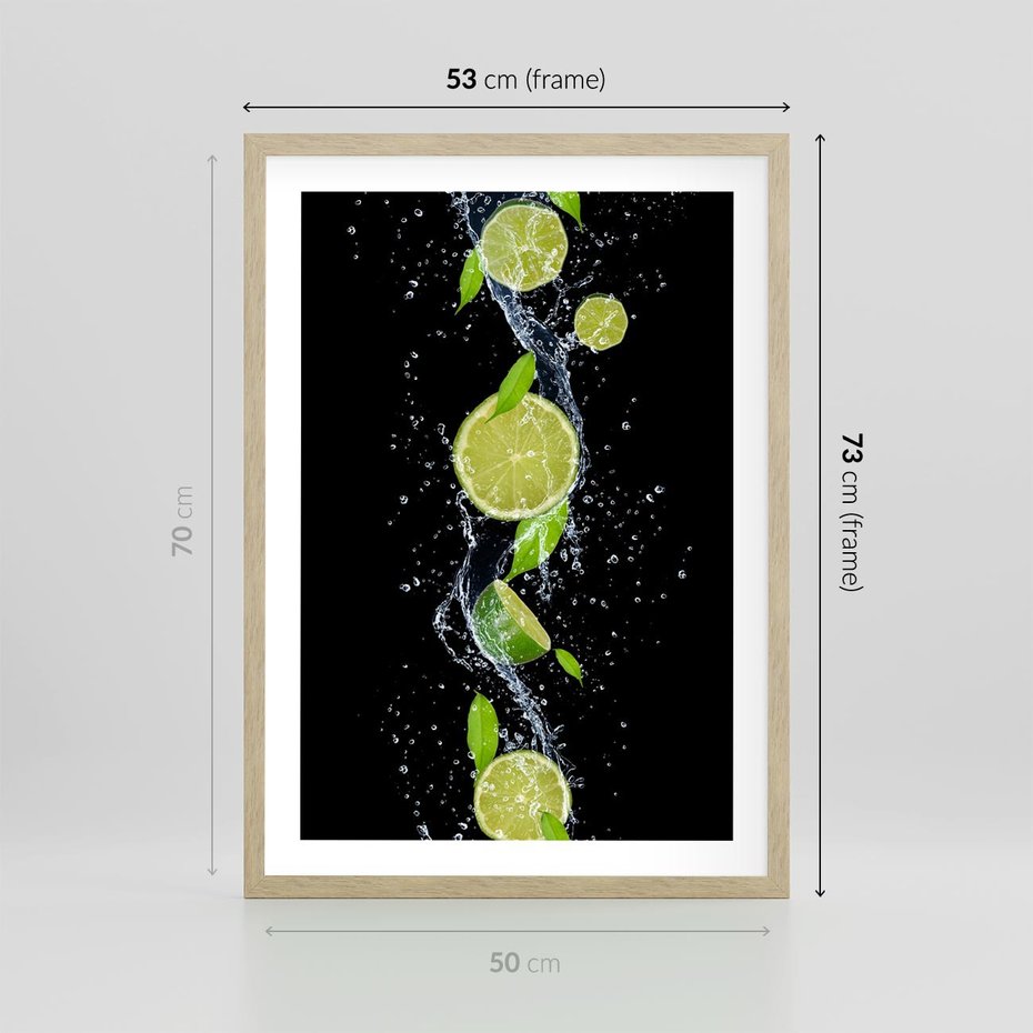 Plakat w ramie 50x70 - Świeżość Cytrusów - limonki, cytryny - rama drewno