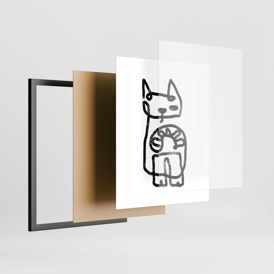 Plakat w ramie 40x50 - Portret Kociej Duszy - szkic kota, prymitywizm - rama czarna