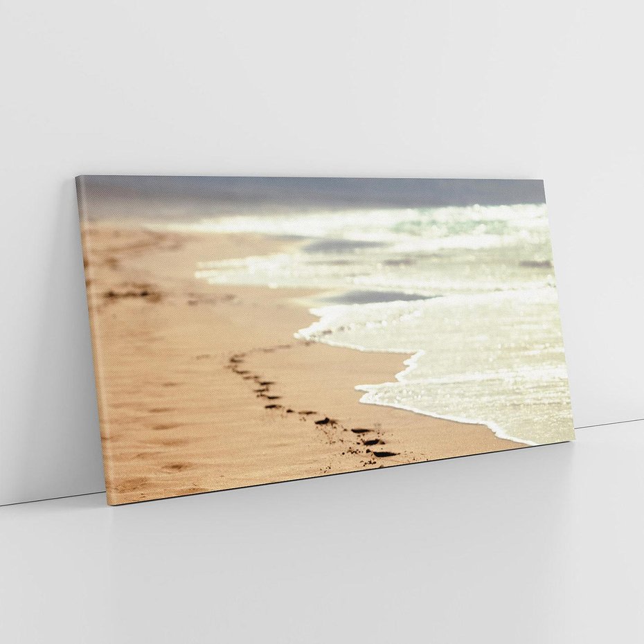 Obraz na płótnie 140x70 - Ślady stóp na plaży - plaża, ślady