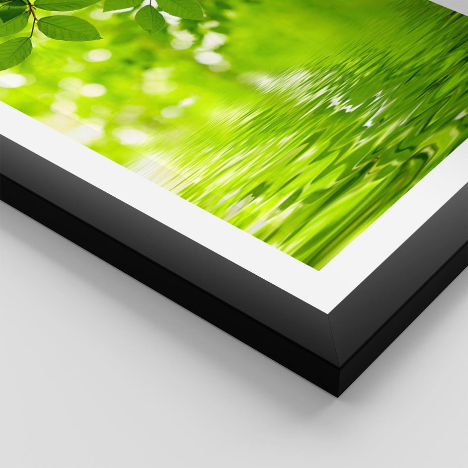 Plakat w ramie 30x40 - Liście w Wodzie - liście, woda - rama czarna