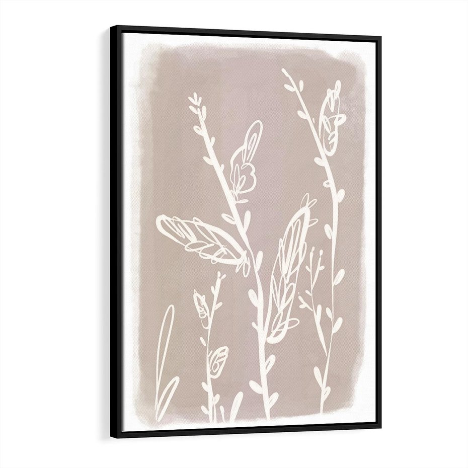 Obraz w ramie 50x70 - Roślinne Przeniknięcia - nowoczesny subtelny plakat, beżowy - rama czarna