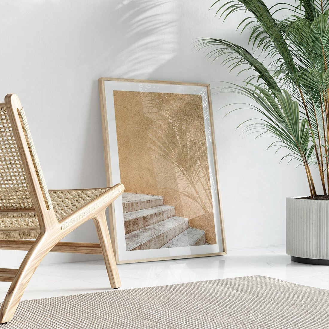 Plakat w ramie 40x50 - Schod w Beżu - schody, minimalizm - rama drewno